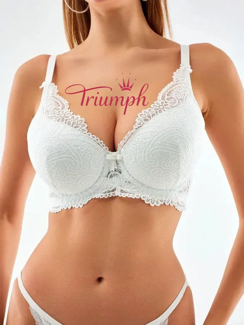 Triumph® 5 τεμάχια.💖50% έκπτωση✨Σουτιέν με δαντέλα για μεγάλα μεγέθη, βαθύ σχήμα V [65A-120H]