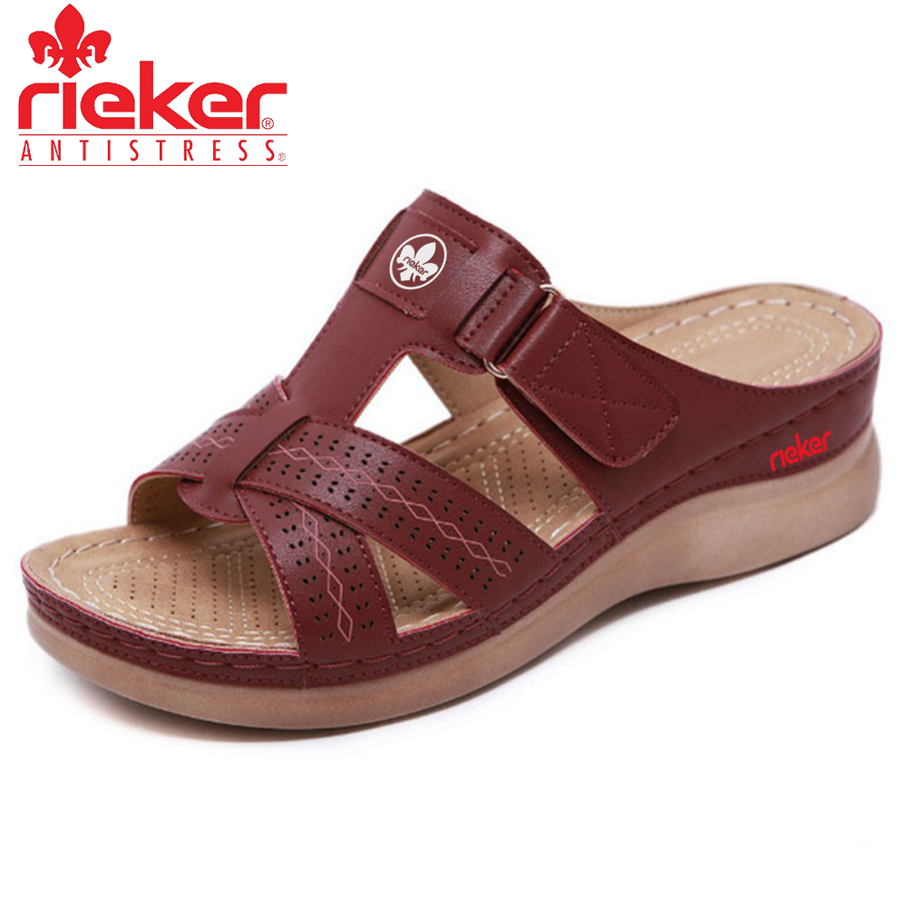 Γυναικεία δερμάτινα σανδάλια RIEKER® 2026 με πλατφόρμες για γυναίκες