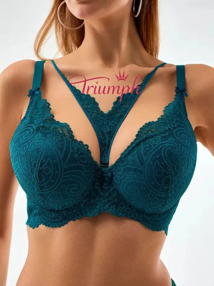 Triumph® 5 τεμάχια.💖50% έκπτωση✨Σουτιέν με δαντέλα για μεγάλα μεγέθη, βαθύ σχήμα V [65A-120H]