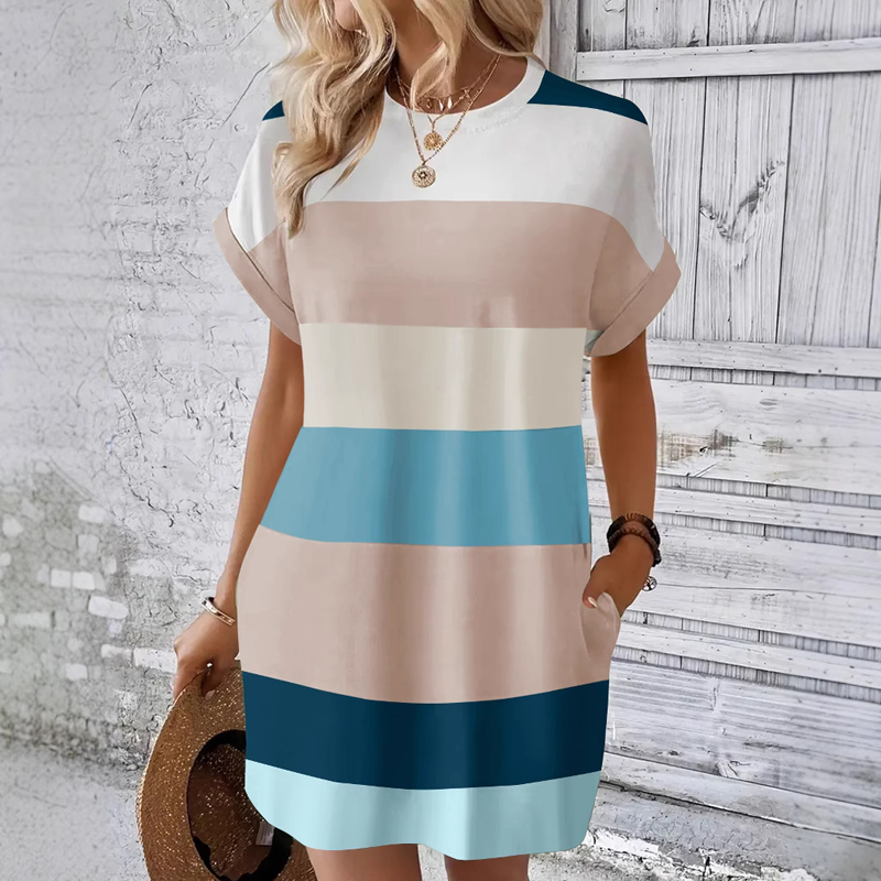 💖Γυναικείο casual φόρεμα με στρογγυλή λαιμόκοψη