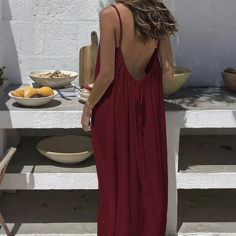 🏖️Τελευταία ημέρα εκπτώσεων 50% ΕΚΠΤΩΣΗ💕ΠΛΗΡΩΜΕΝΑ 20.000+ ΤΕΜΑΧΙΑ!⚡Γυναικείο casual φόρεμα με τιράντες και ανοιχτή πλάτη🌟🌊