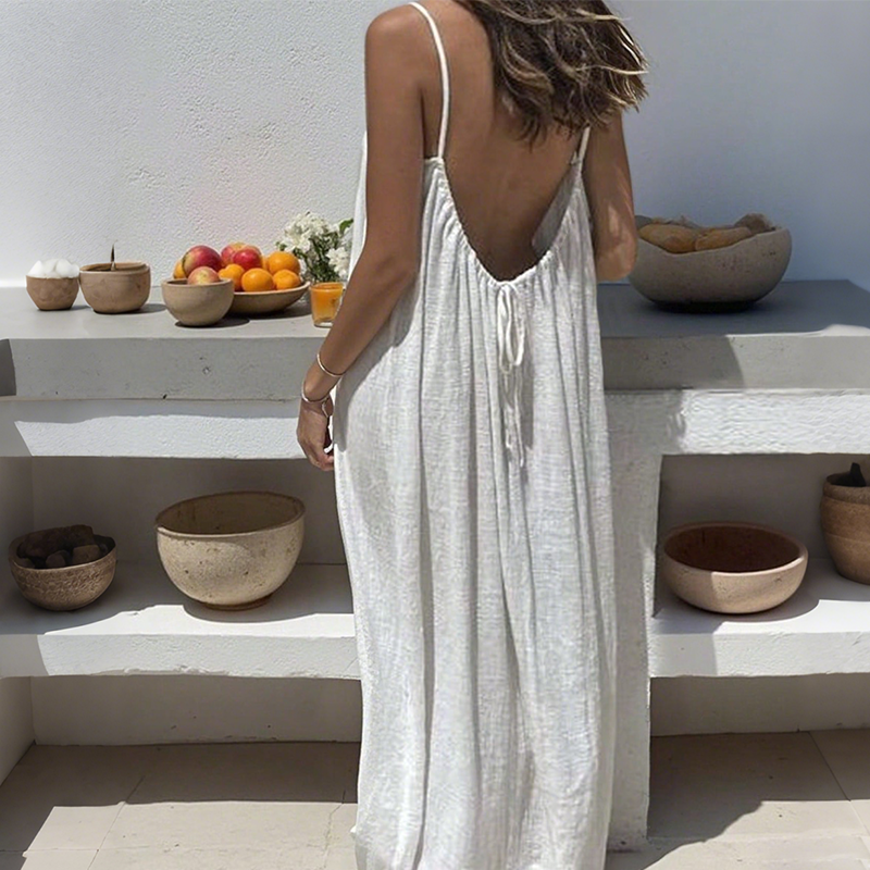 🏖️Τελευταία ημέρα εκπτώσεων 50% ΕΚΠΤΩΣΗ💕ΠΛΗΡΩΜΕΝΑ 20.000+ ΤΕΜΑΧΙΑ!⚡Γυναικείο casual φόρεμα με τιράντες και ανοιχτή πλάτη🌟🌊