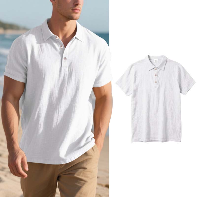 👕 Ανδρικό καθημερινό πουκάμισο από λινό με κοντά μανίκια και γιακά